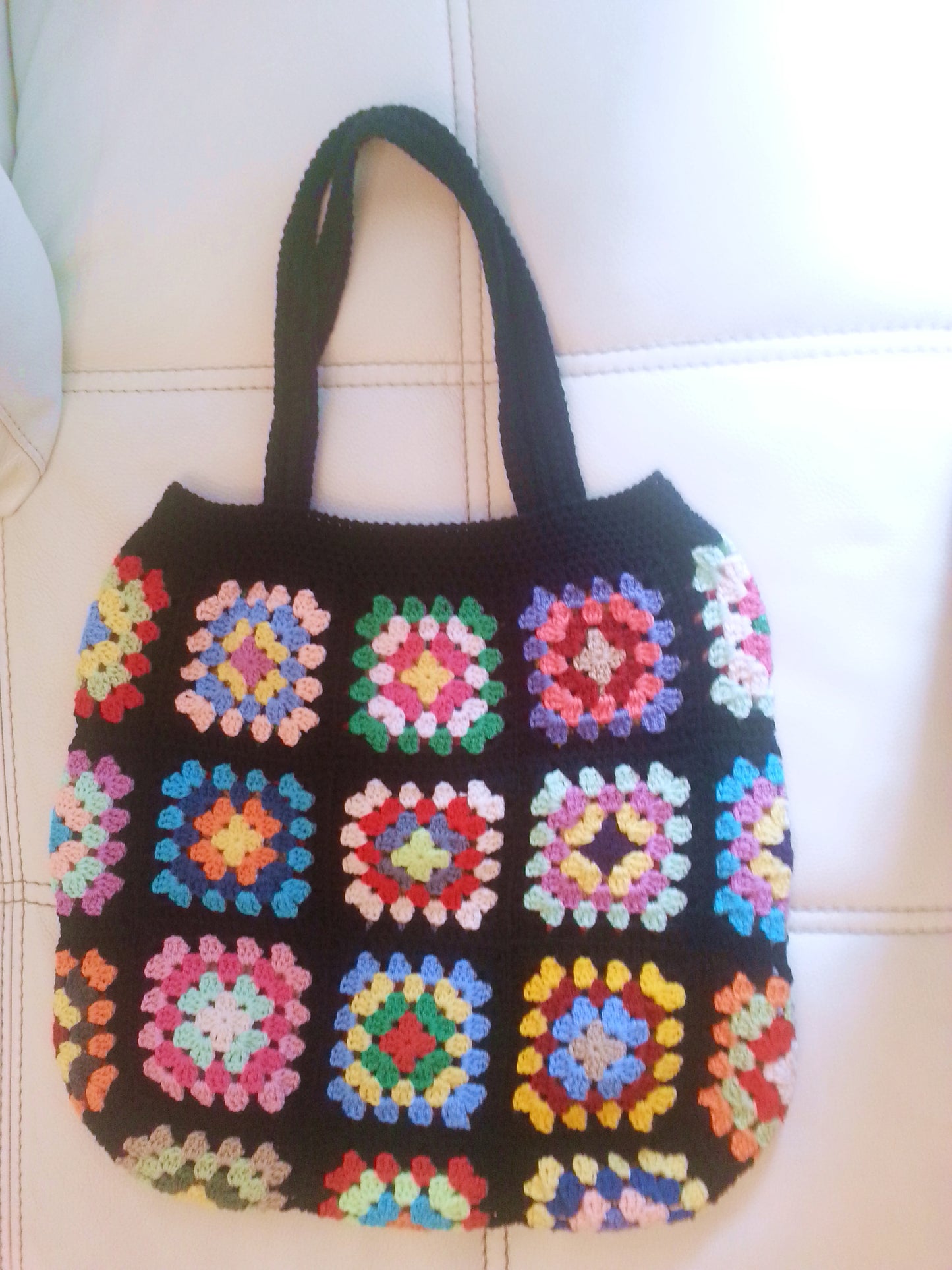Crochet Granny Square Black Tote Bag