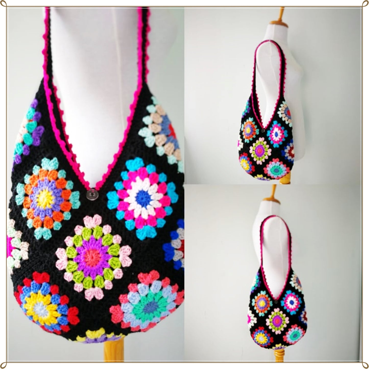 Crochet Granny Square Hobo Bag
