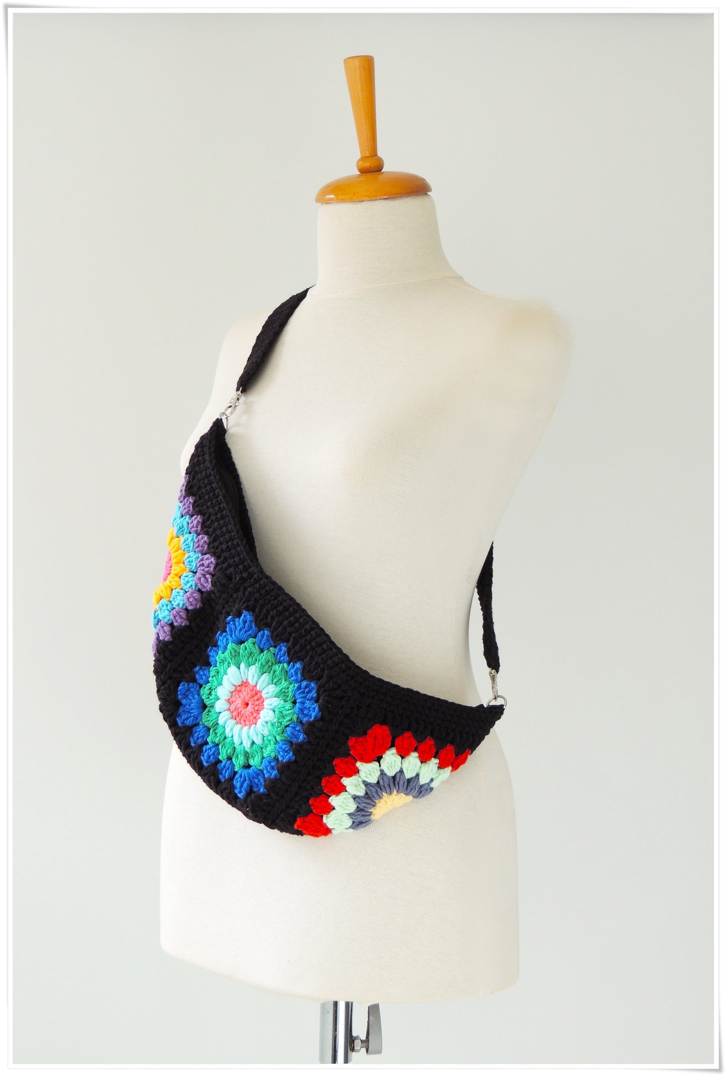 Small Crossbody Fanny Pack, Crochet Granny Square Bag
