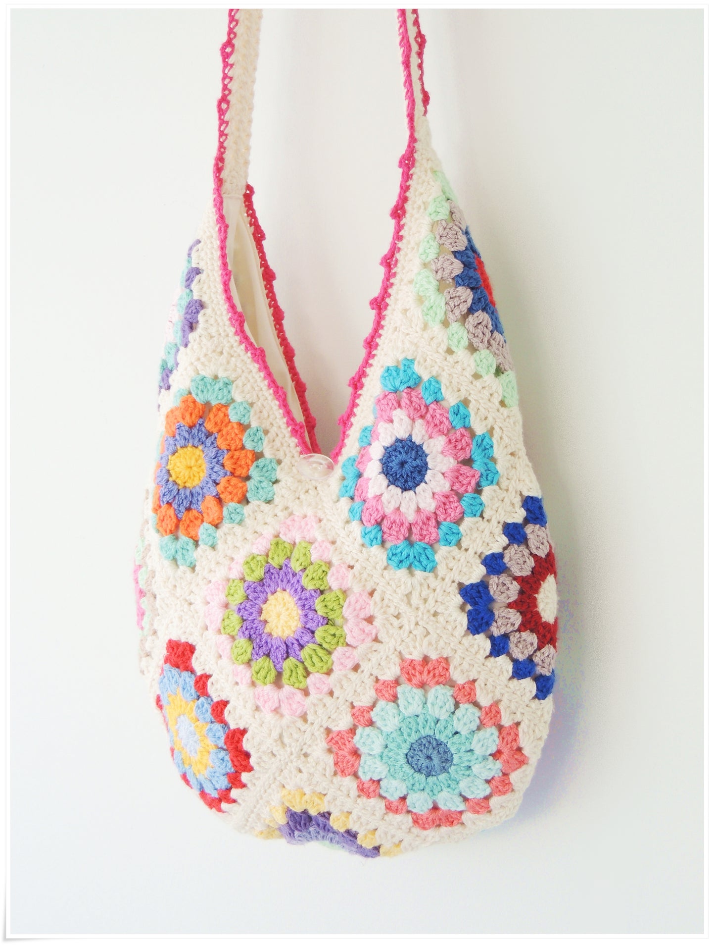 Crochet Granny Square Floral Hobo Bag