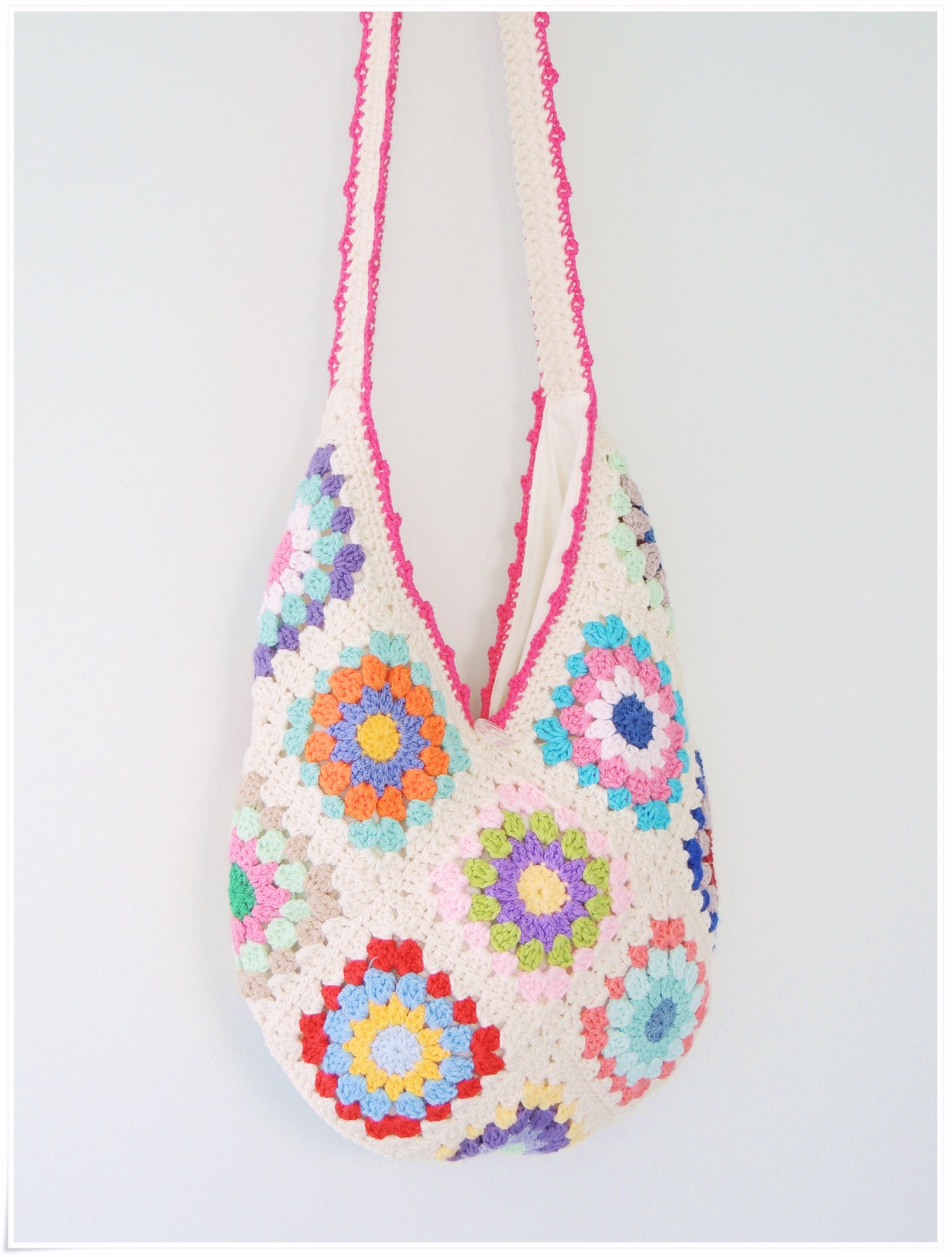 Crochet Granny Square Floral Hobo Bag