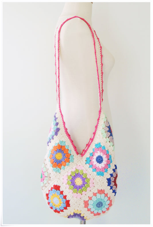 Crochet Granny Square Floral Hobo Bag