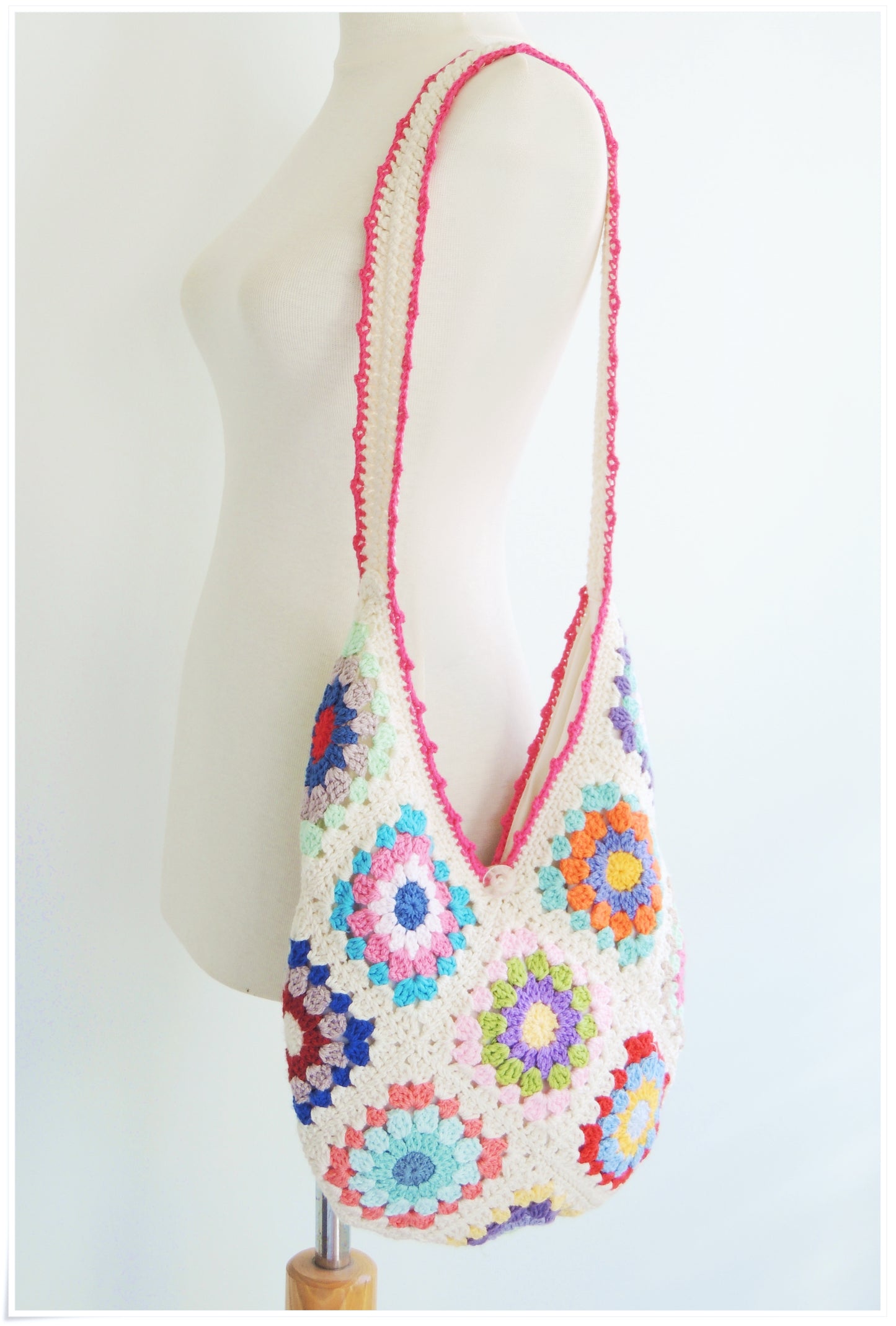 Crochet Granny Square Floral Hobo Bag