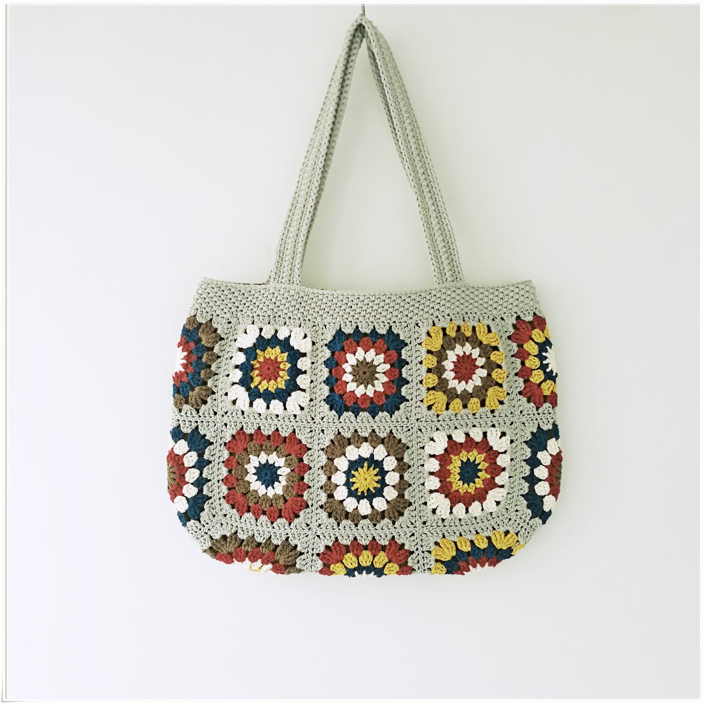 Crochet Vintage Style Floral Tote Bag, Granny Square Purse