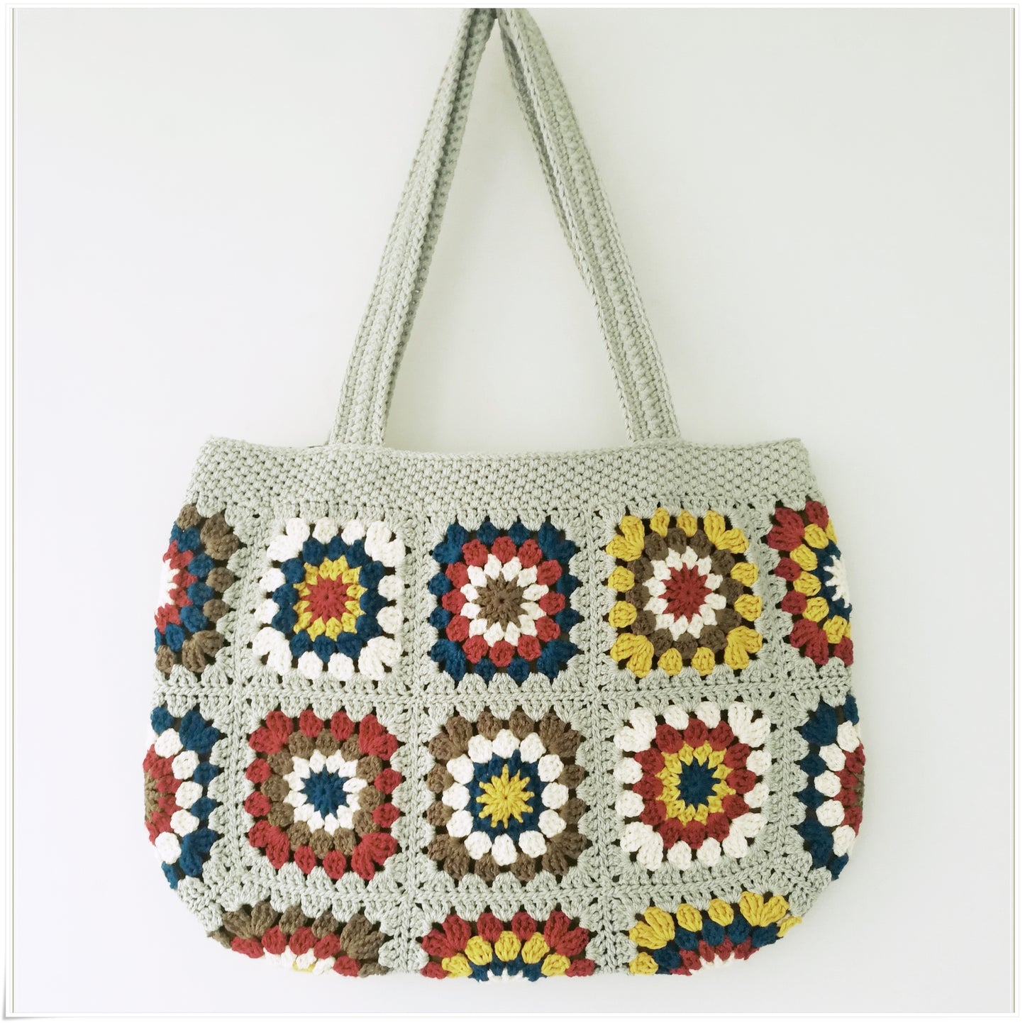 Crochet Vintage Style Floral Tote Bag, Granny Square Purse