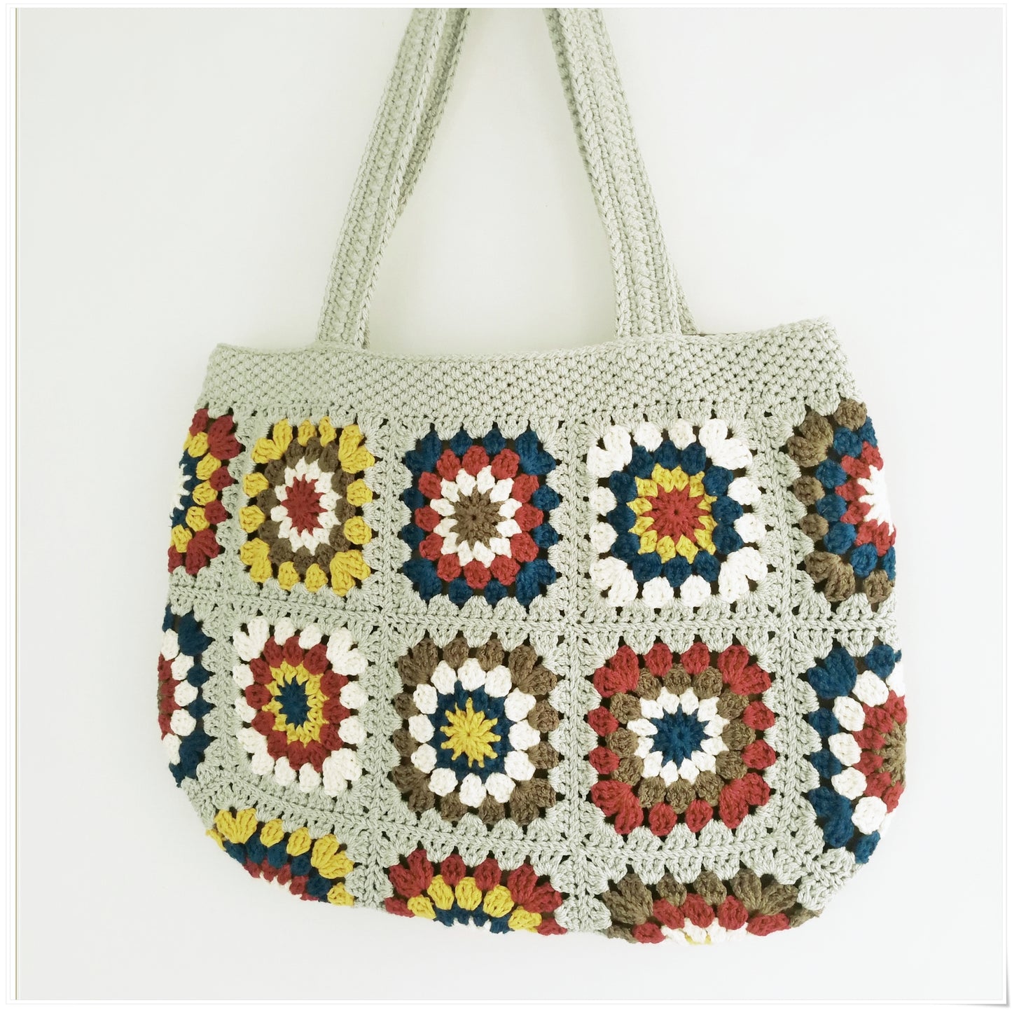 Crochet Vintage Style Floral Tote Bag, Granny Square Purse