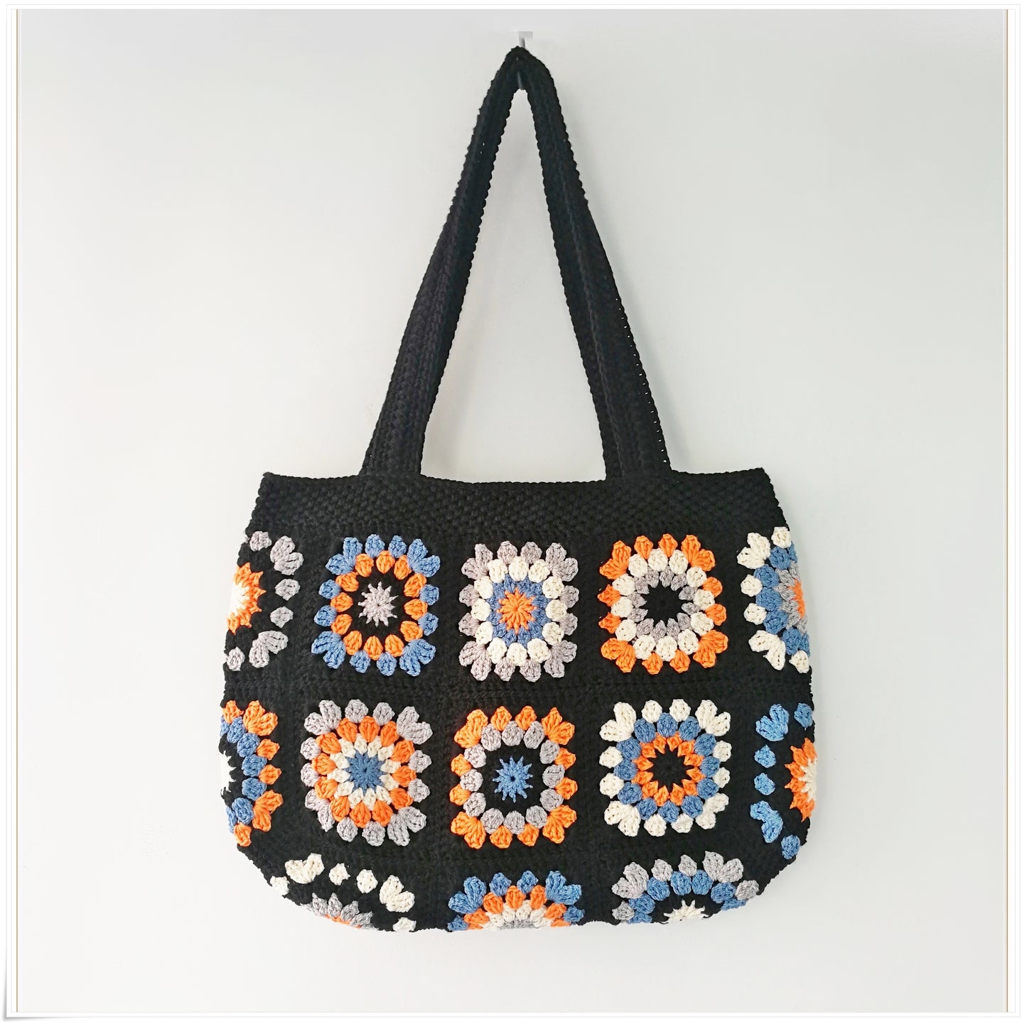 Crochet Granny Square Black Tote Bag