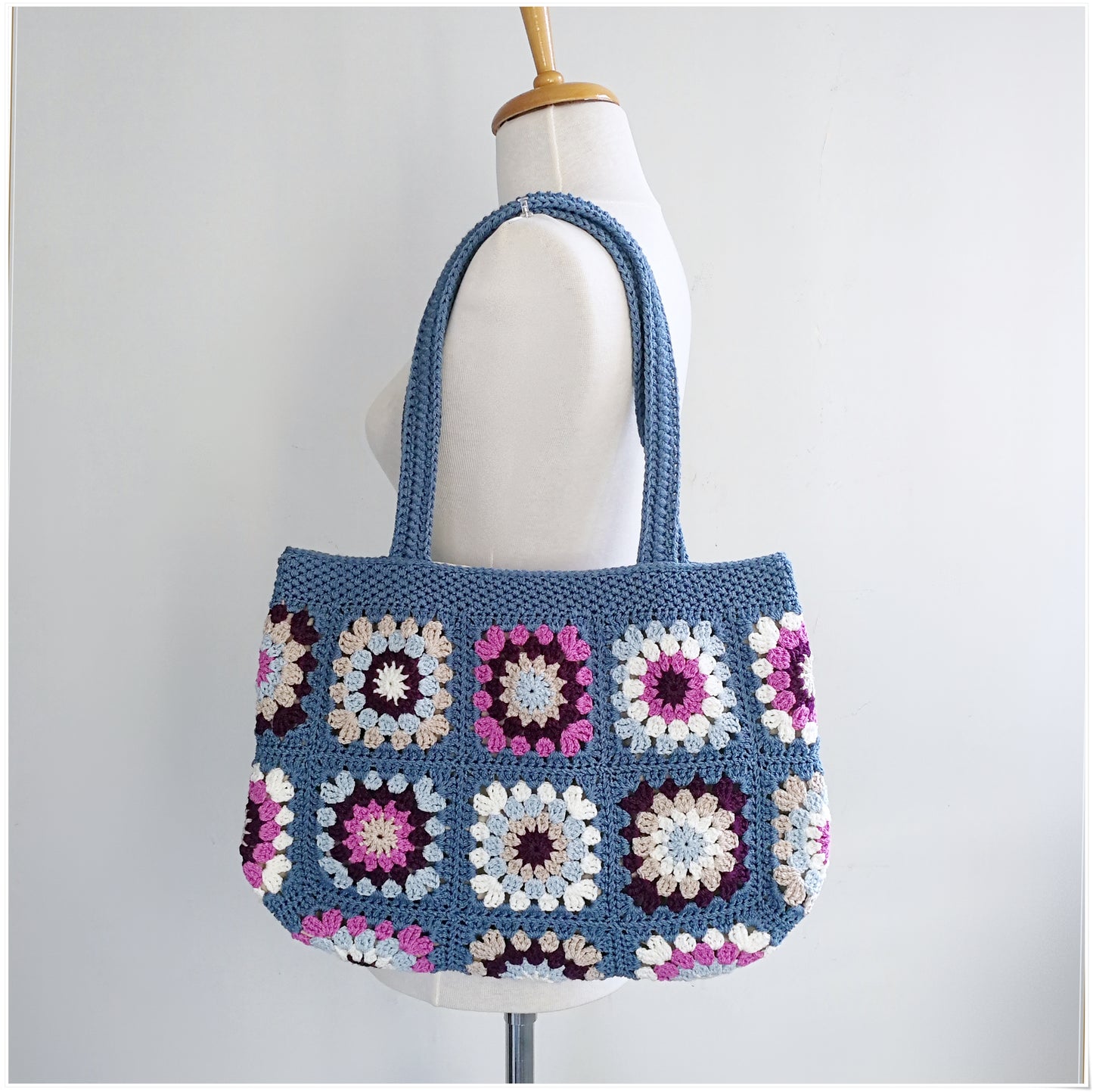 Crochet Granny Square Shabby Chic Tote Bag