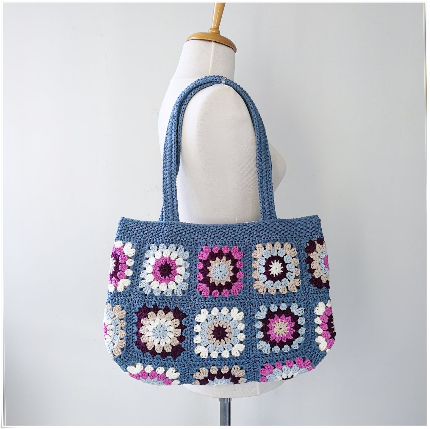 Crochet Granny Square Shabby Chic Tote Bag
