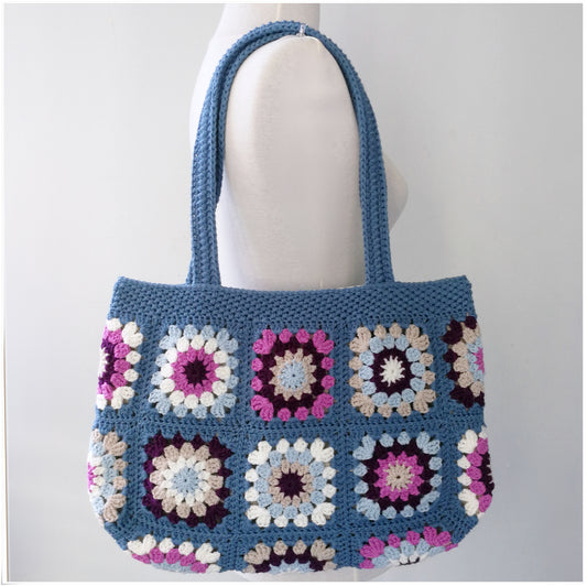 Crochet Granny Square Shabby Chic Tote Bag