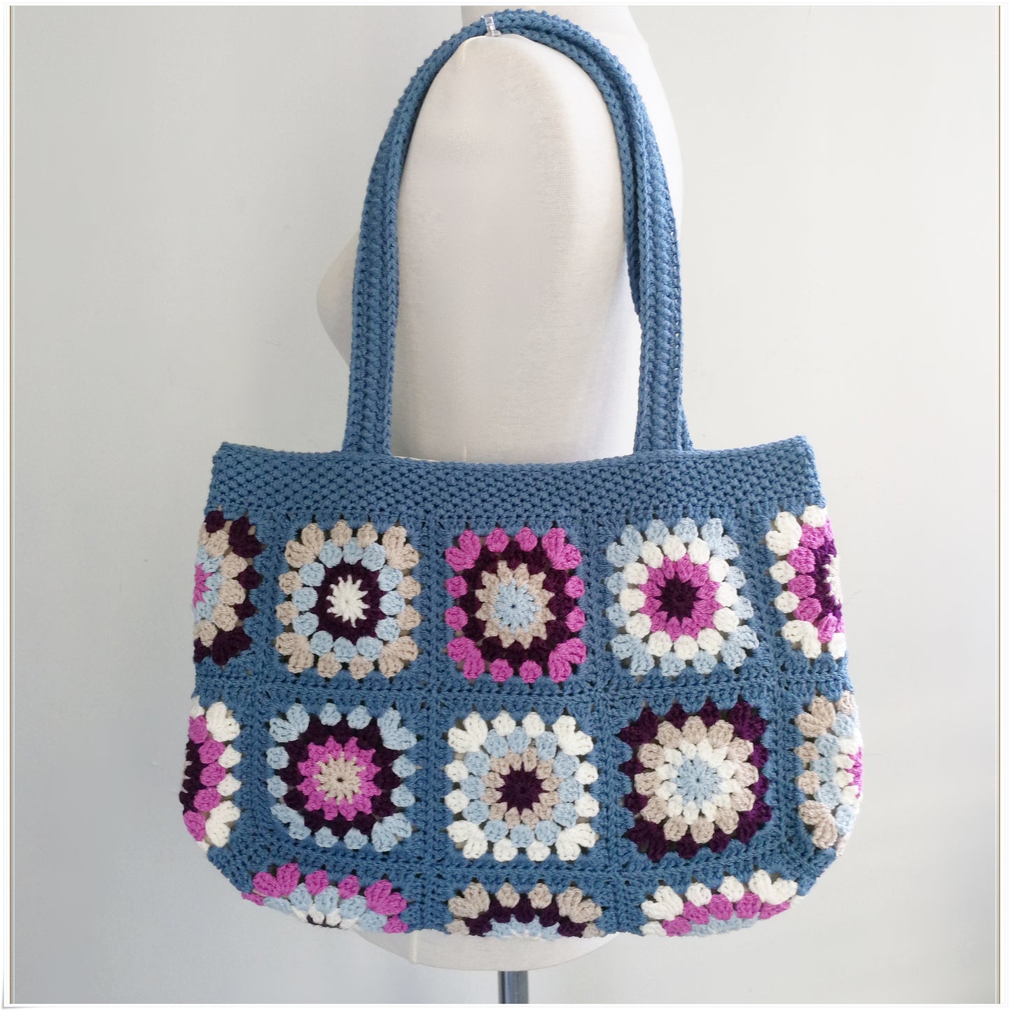 Crochet Granny Square Shabby Chic Tote Bag