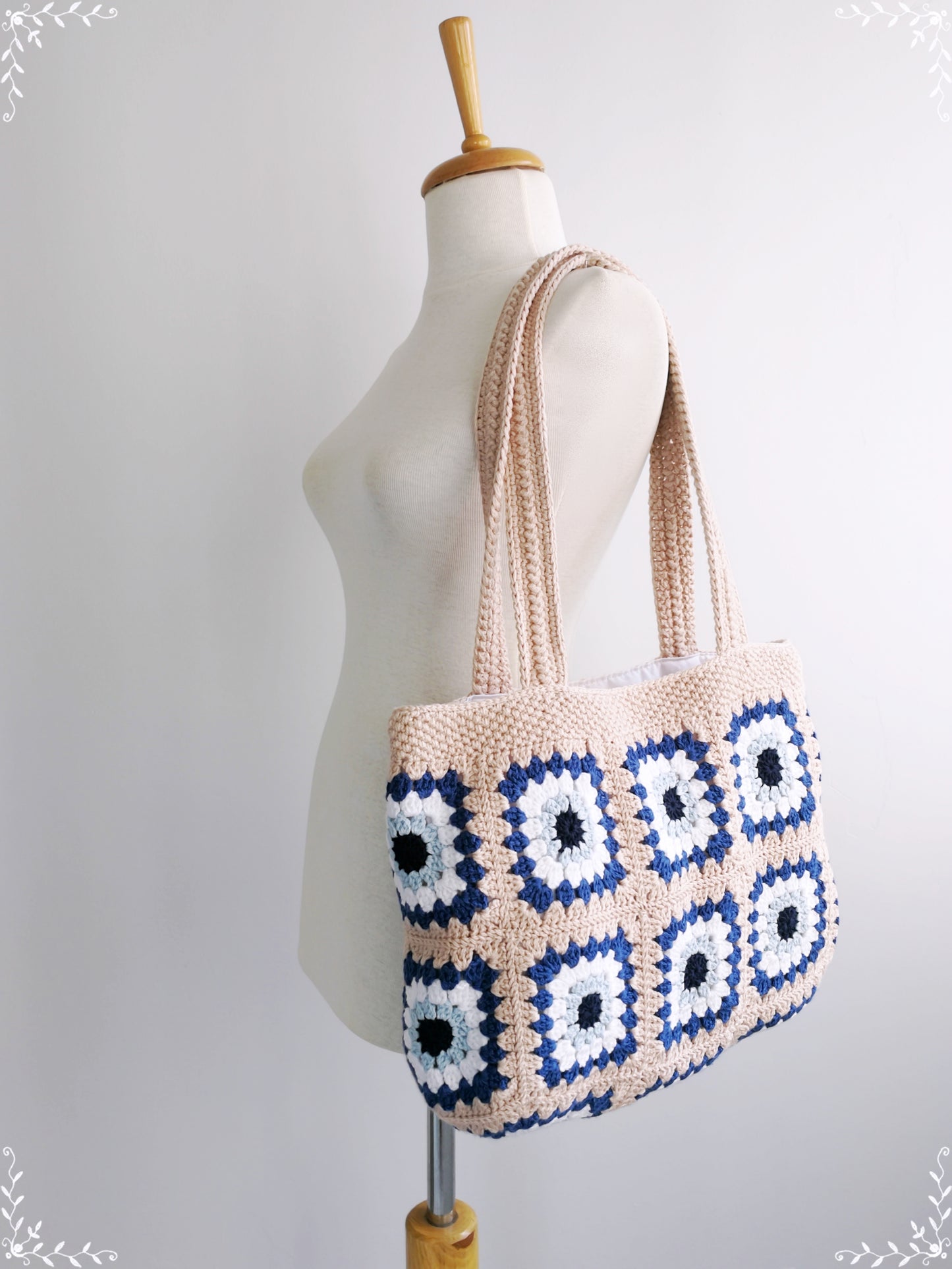 Crochet Granny Square Evil Eye Tote Bag