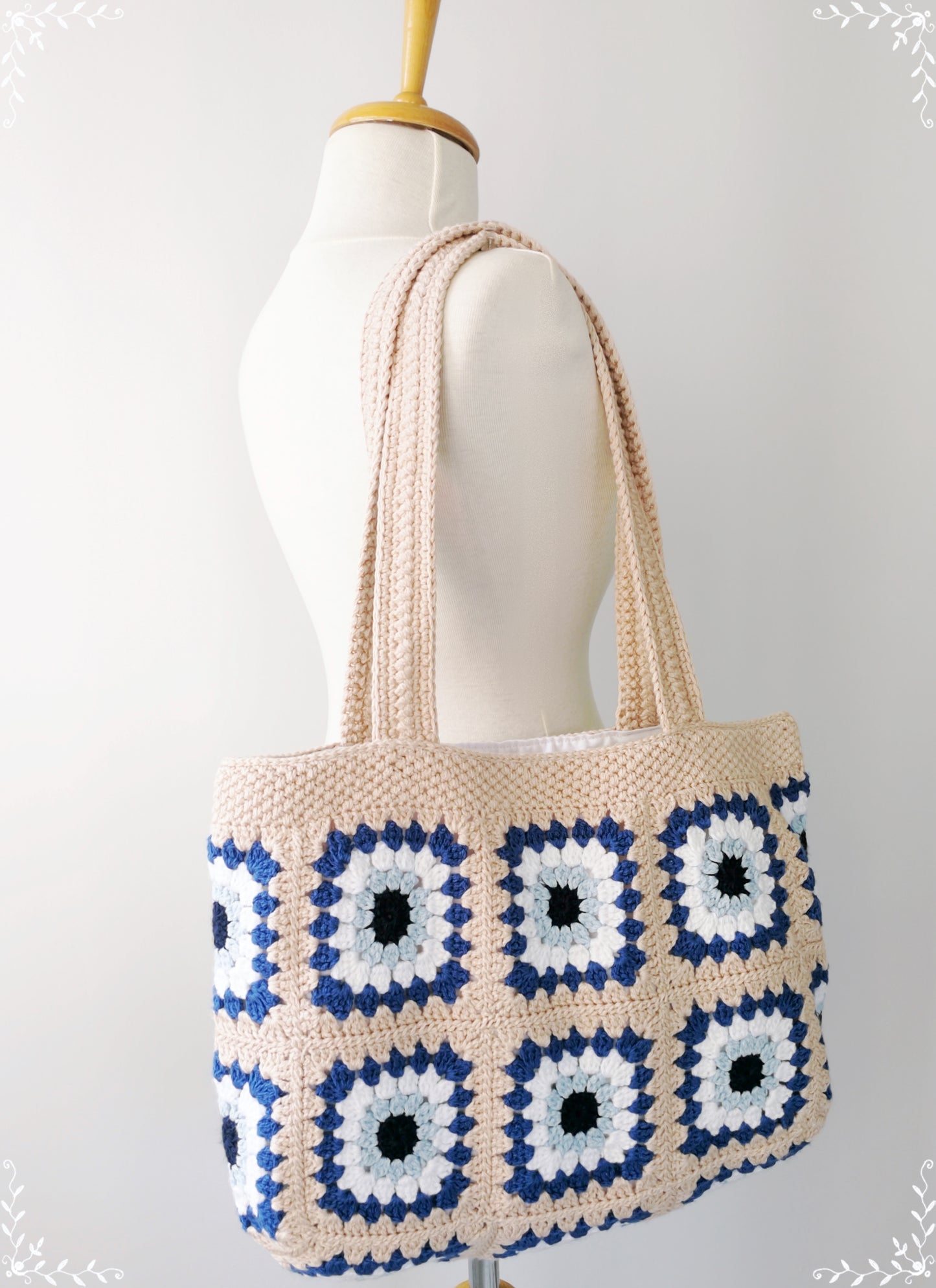 Crochet Granny Square Evil Eye Tote Bag
