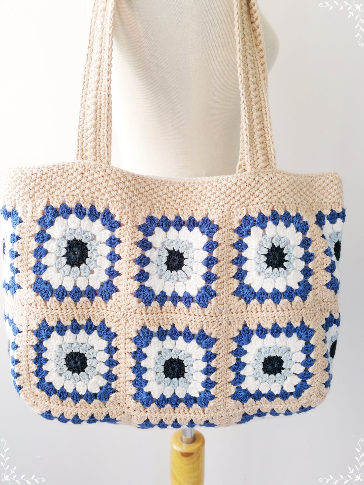 Crochet Granny Square Evil Eye Tote Bag