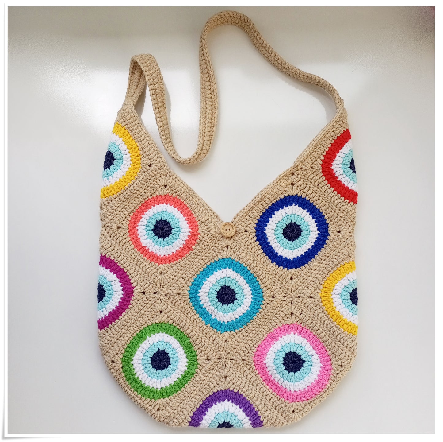 Crochet Granny Square Evil Eye Crossbody Bag