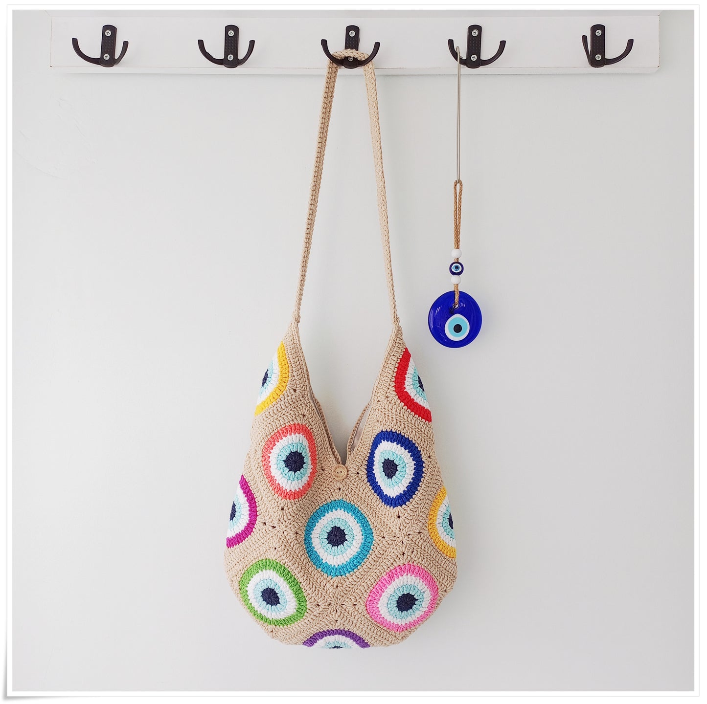 Crochet Granny Square Evil Eye Crossbody Bag