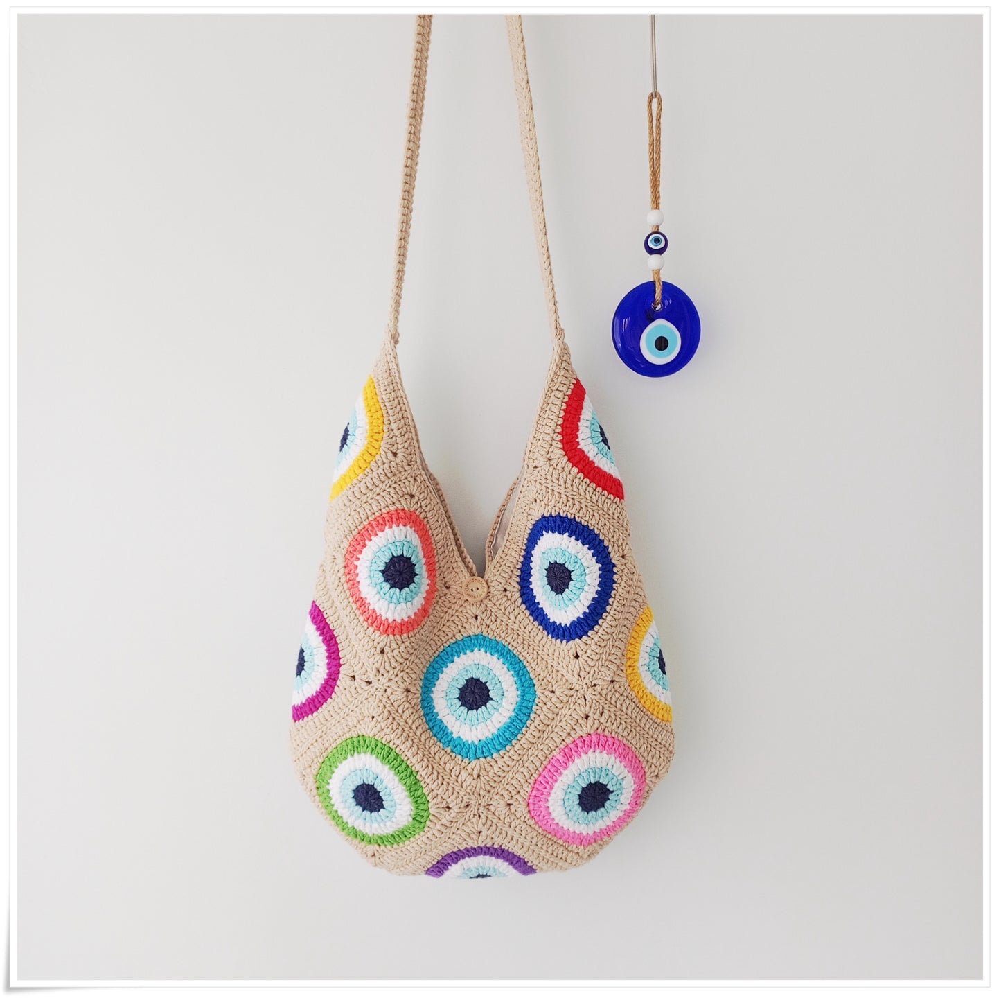 Crochet Granny Square Evil Eye Crossbody Bag