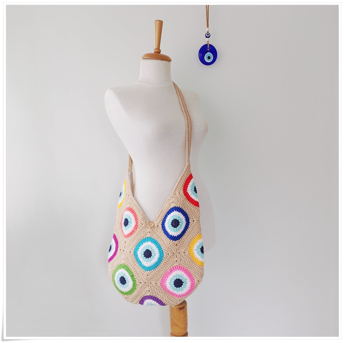 Crochet Granny Square Evil Eye Crossbody Bag