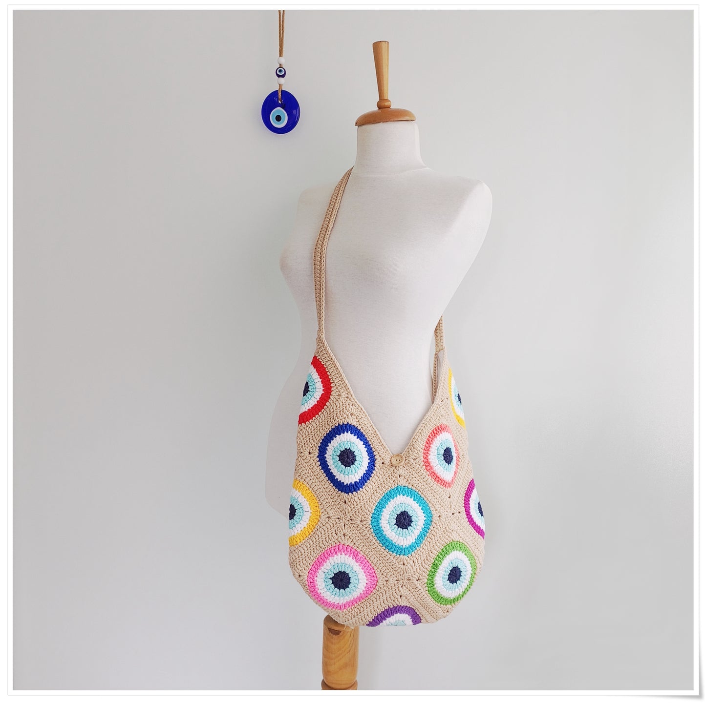Crochet Granny Square Evil Eye Crossbody Bag