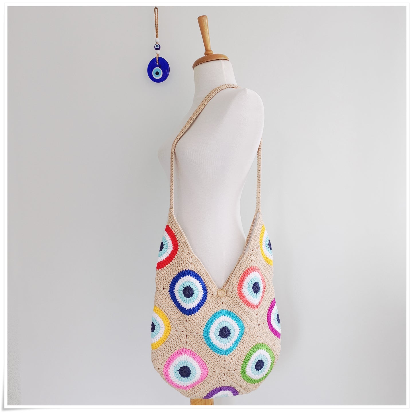 Crochet Granny Square Evil Eye Crossbody Bag