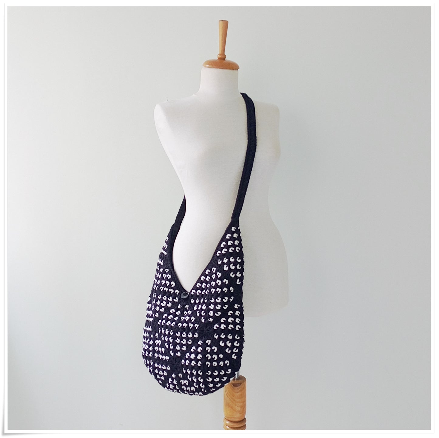 Crochet Granny Square Black Crossbody Bag