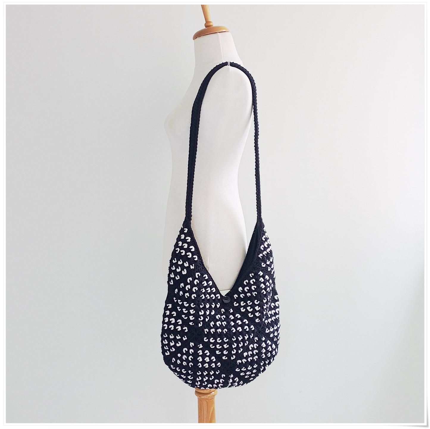 Crochet Granny Square Black Crossbody Bag