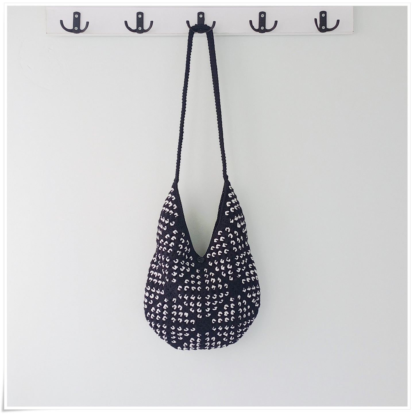 Crochet Granny Square Black Crossbody Bag