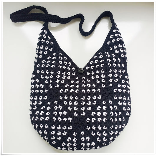 Crochet Granny Square Black Crossbody Bag