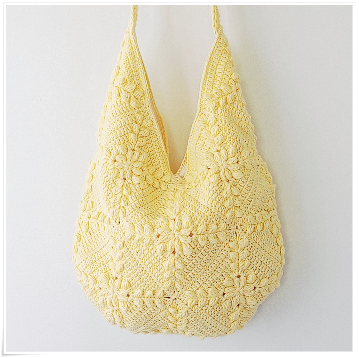 Crochet Granny Square Crossbody Bag, Butter Yellow Hobo Bag