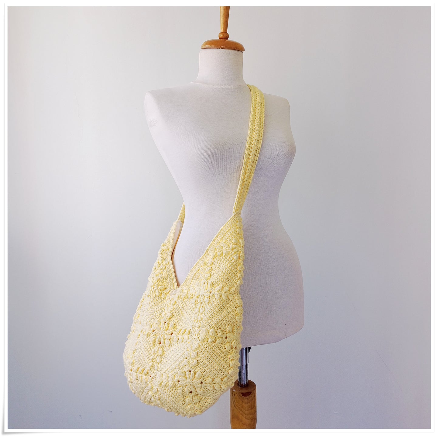 Crochet Granny Square Crossbody Bag, Butter Yellow Hobo Bag