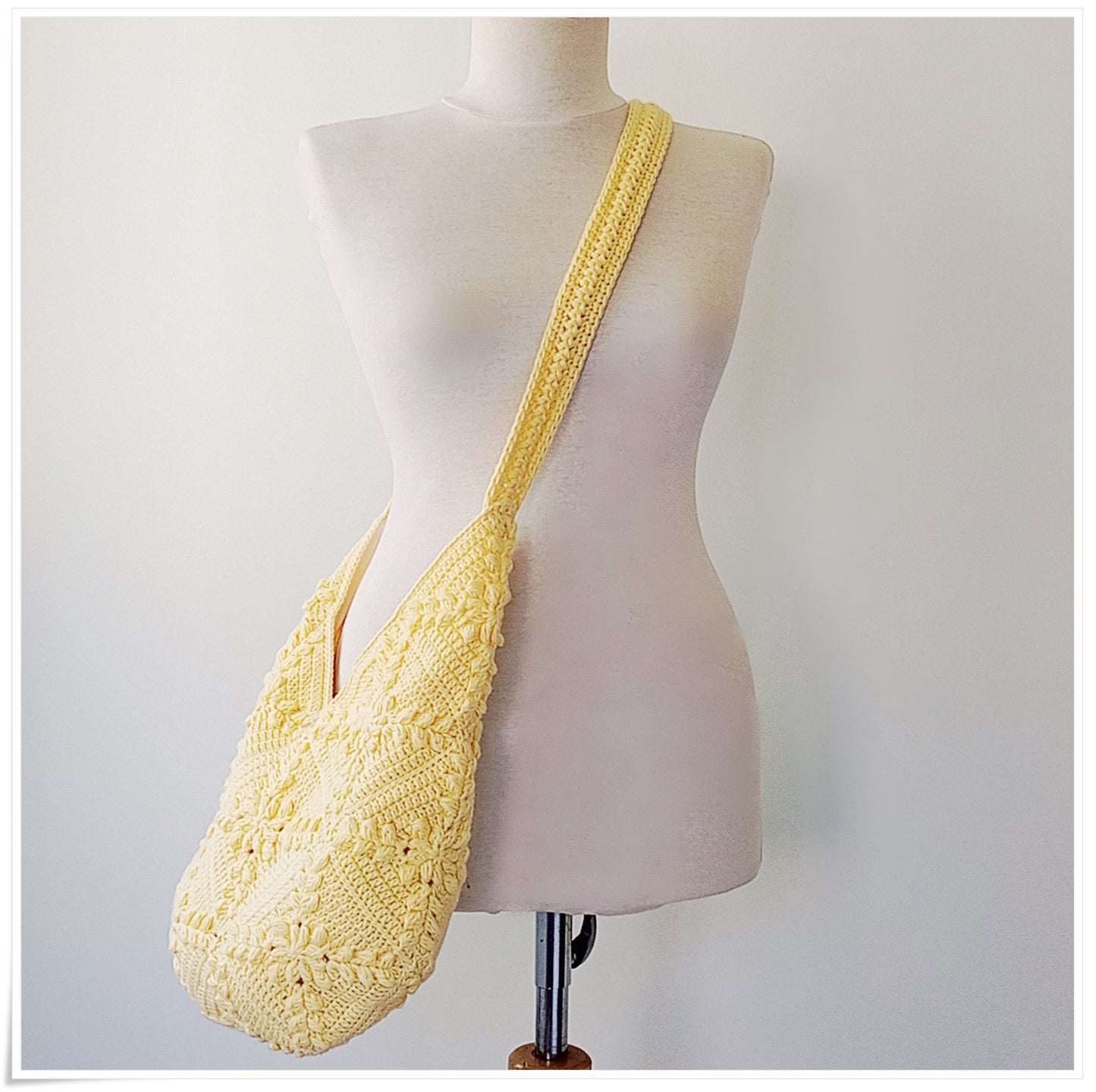 Crochet Granny Square Crossbody Bag, Butter Yellow Hobo Bag