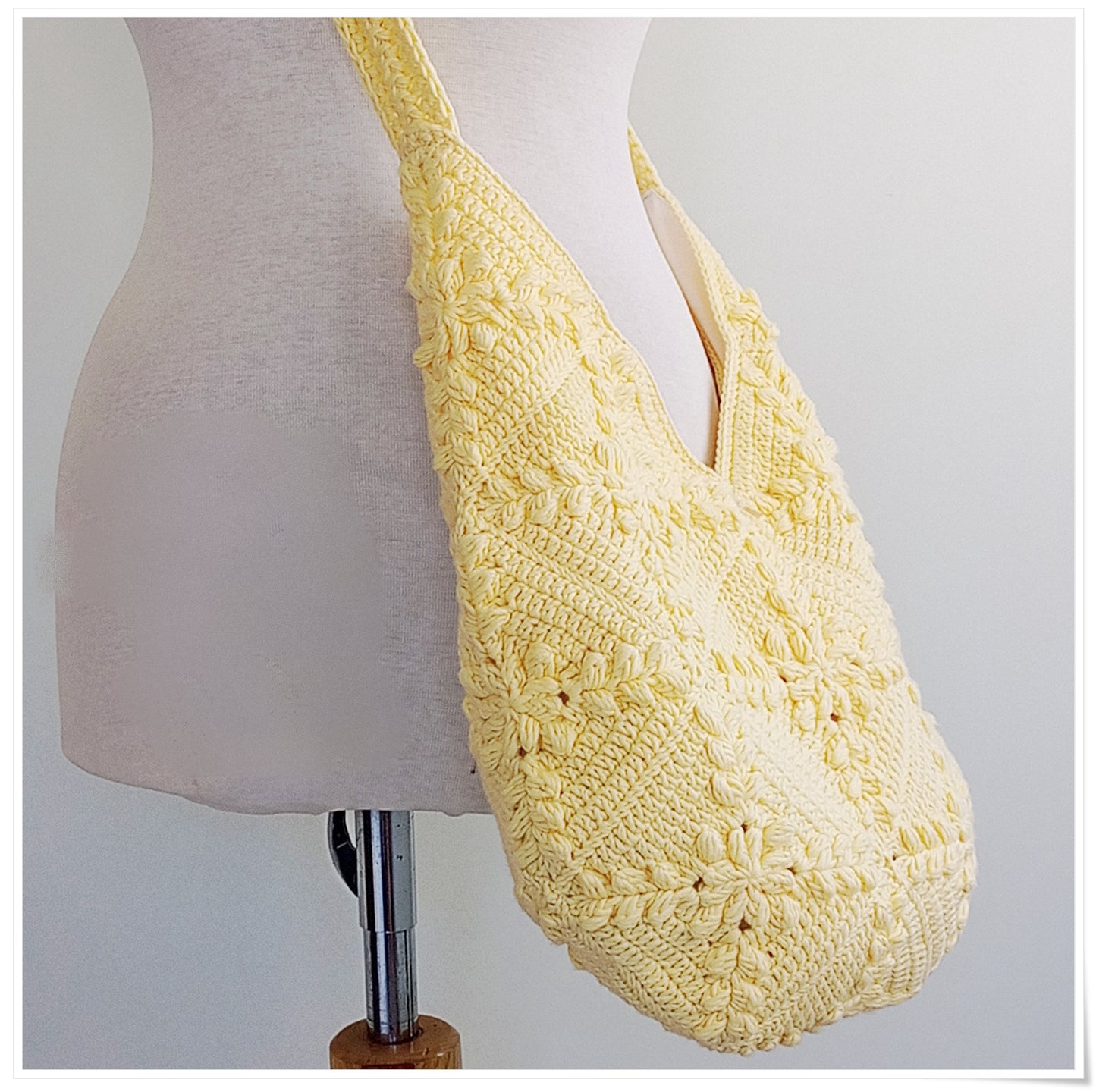 Crochet Granny Square Crossbody Bag, Butter Yellow Hobo Bag