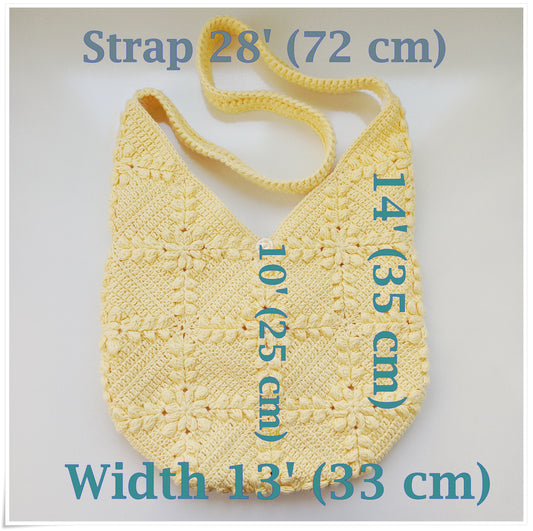 Crochet Granny Square Crossbody Bag, Butter Yellow Hobo Bag