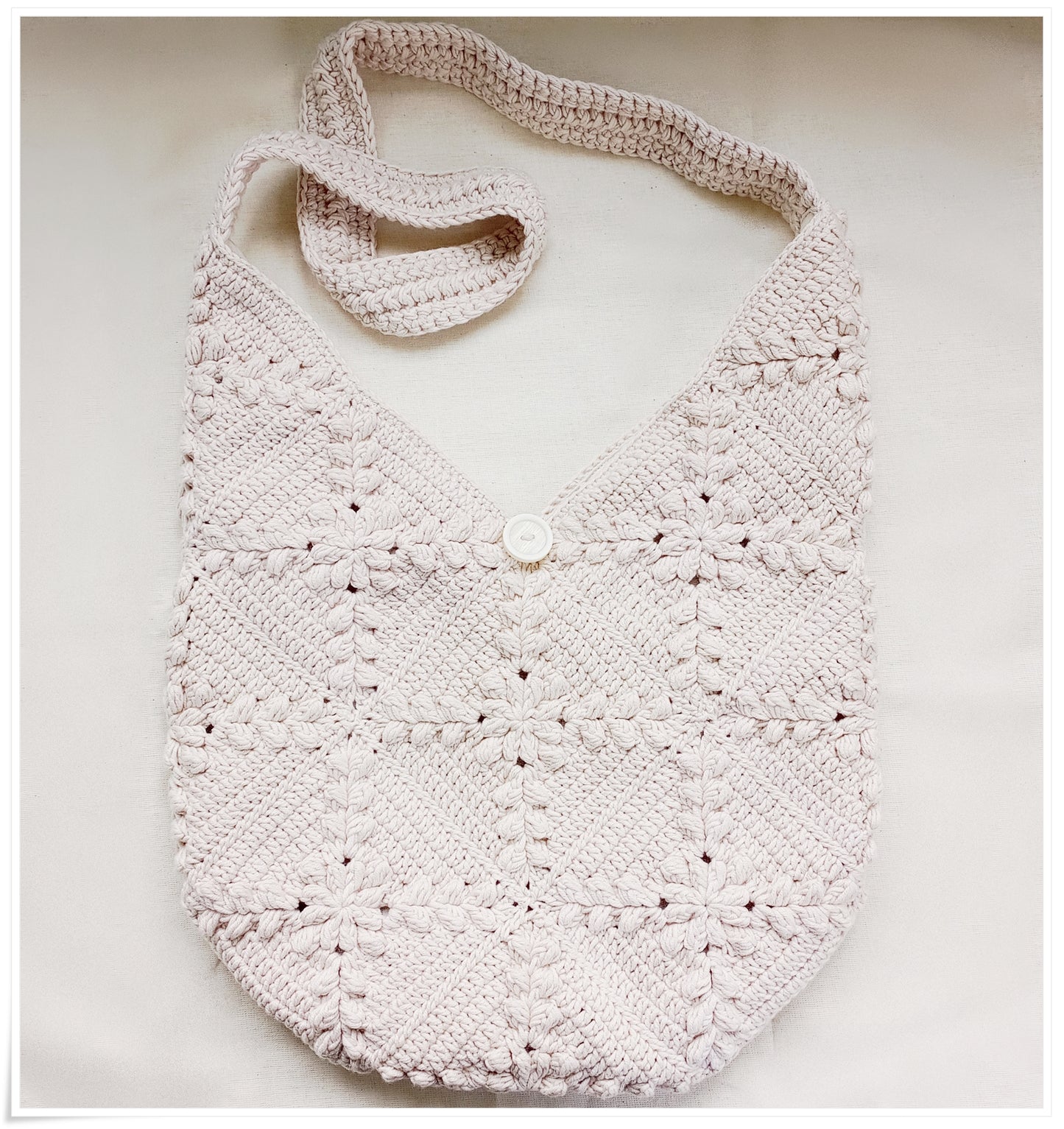Crochet Granny Square Crossbody Bag, 3D Beige Floral Hobo Bag