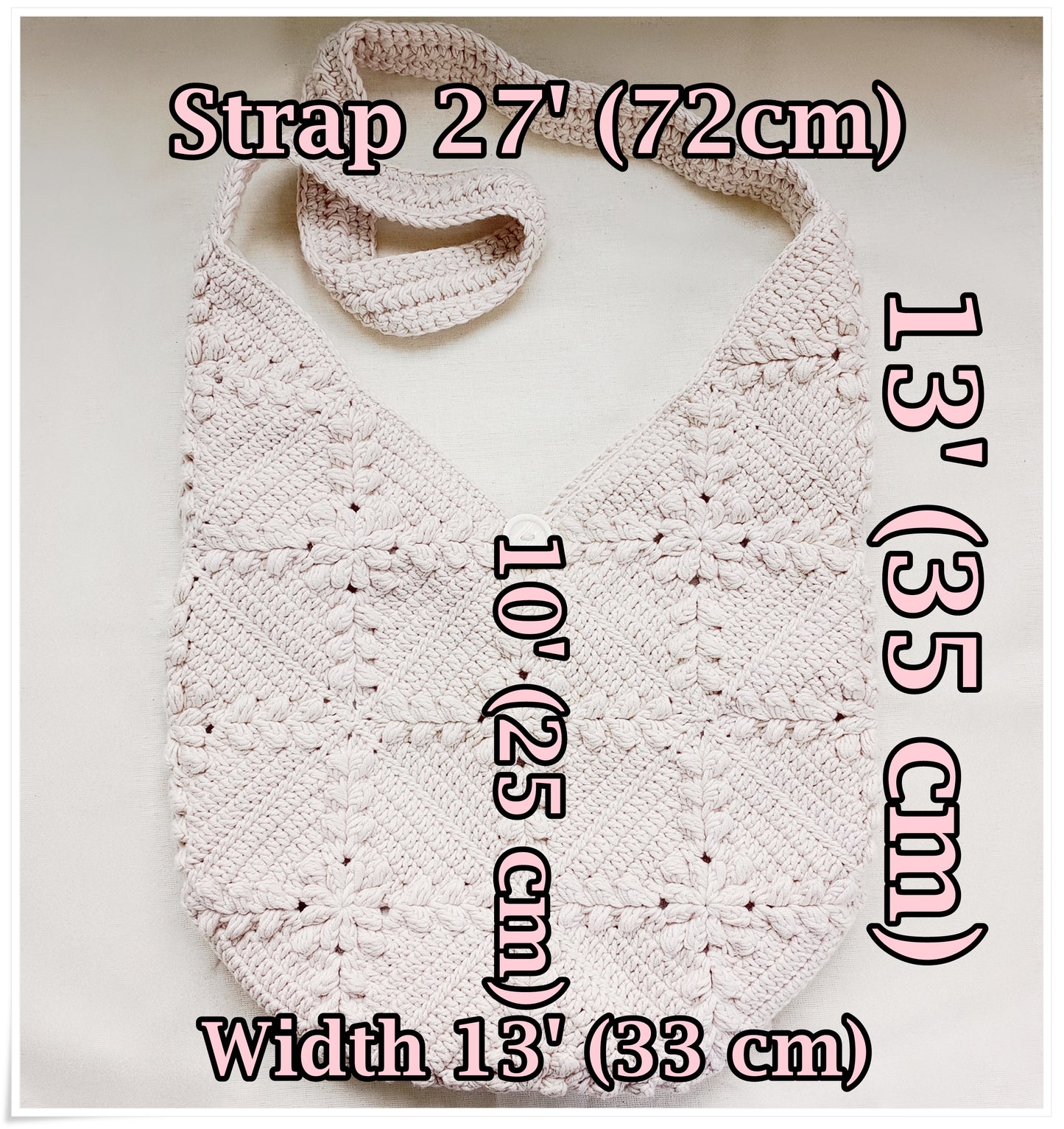 Crochet Granny Square Crossbody Bag, 3D Beige Floral Hobo Bag