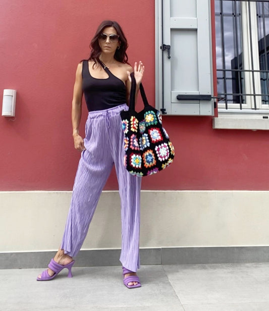 Crochet Granny Square Black Tote Bag