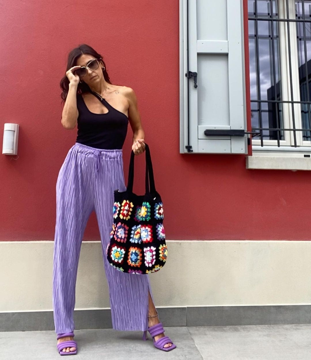 Crochet Granny Square Black Tote Bag