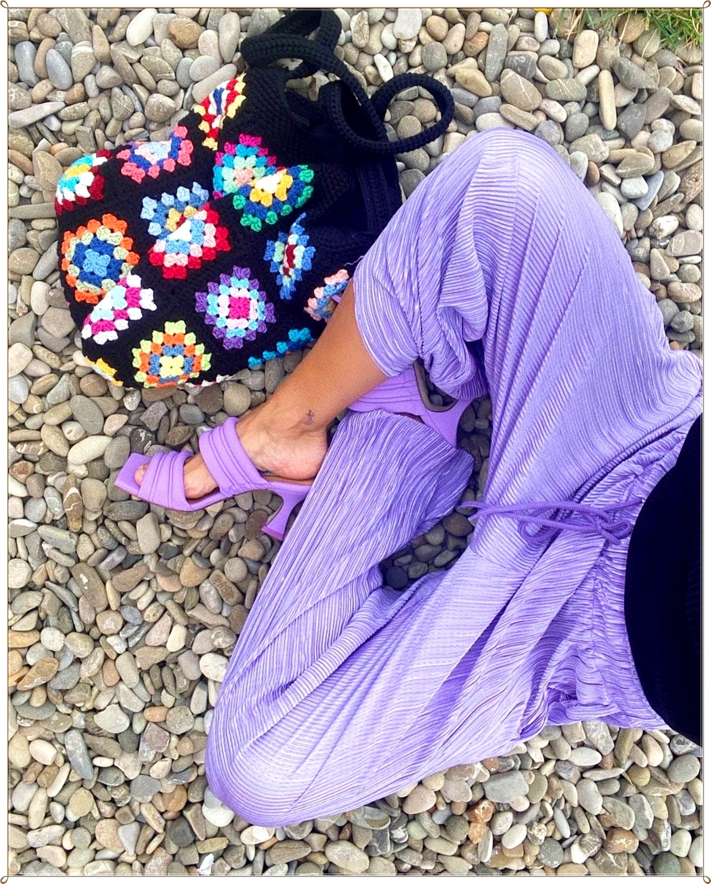 Crochet Granny Square Black Tote Bag