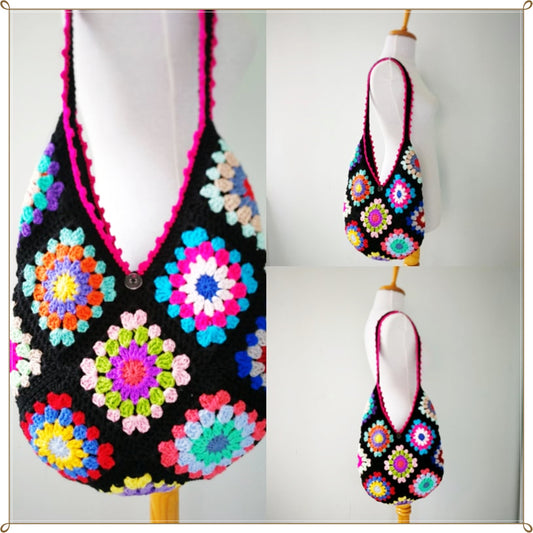 Crochet Granny Square Hobo Bag