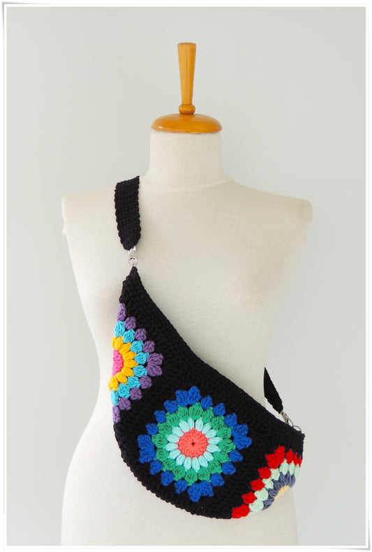 Small Crossbody Fanny Pack, Crochet  Granny Square Bag