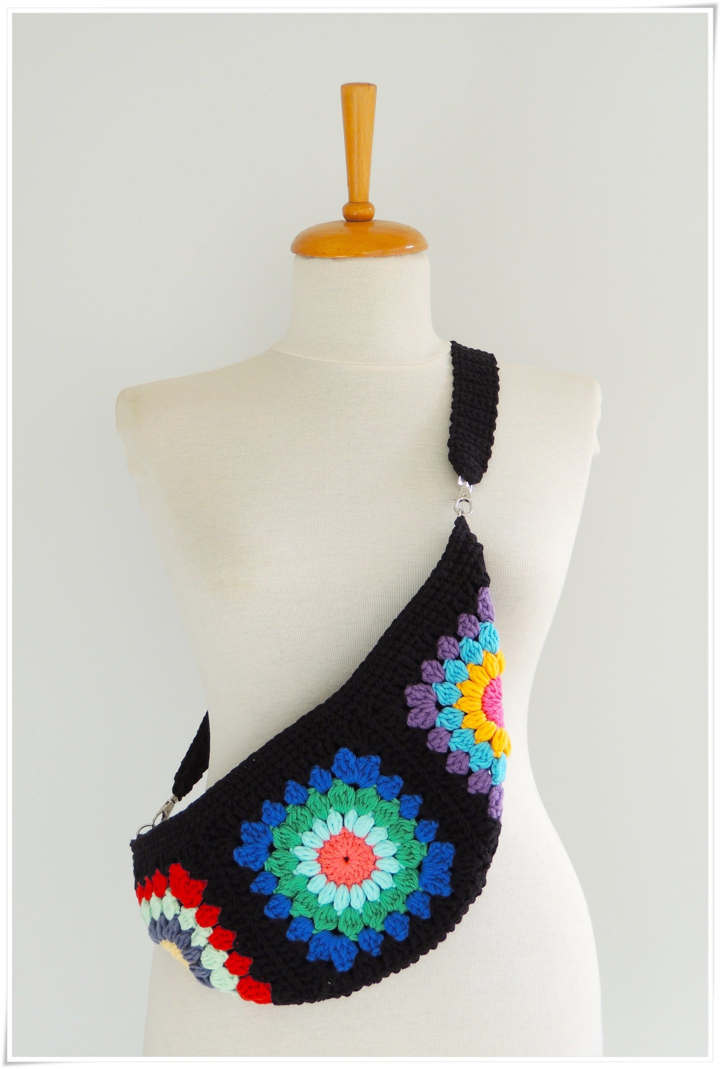 Small Crossbody Fanny Pack, Crochet  Granny Square Bag