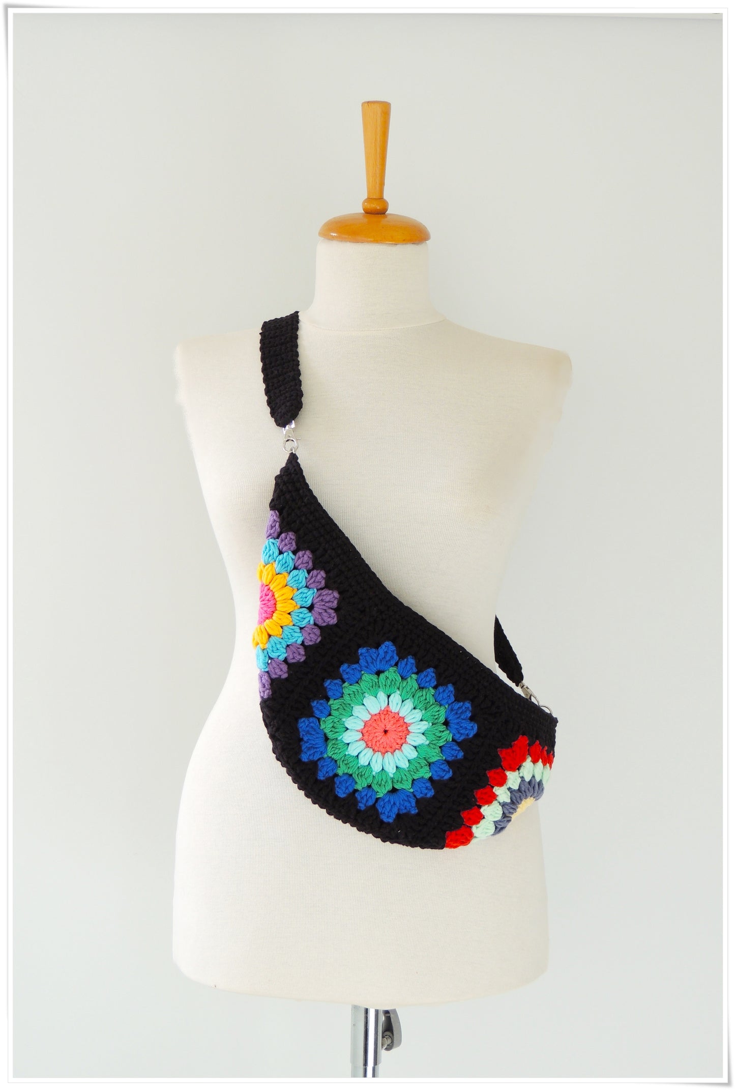 Small Crossbody Fanny Pack, Crochet  Granny Square Bag