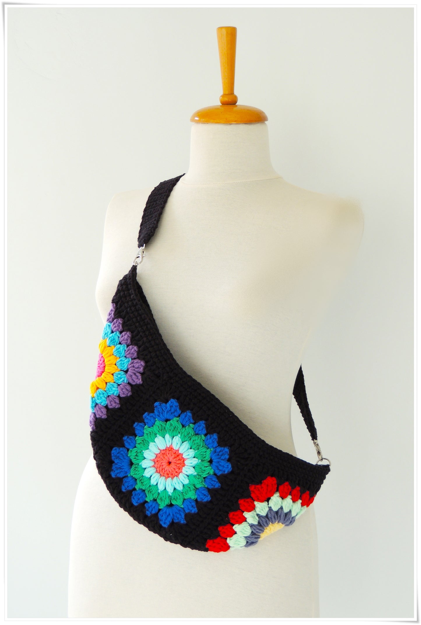 Small Crossbody Fanny Pack, Crochet  Granny Square Bag