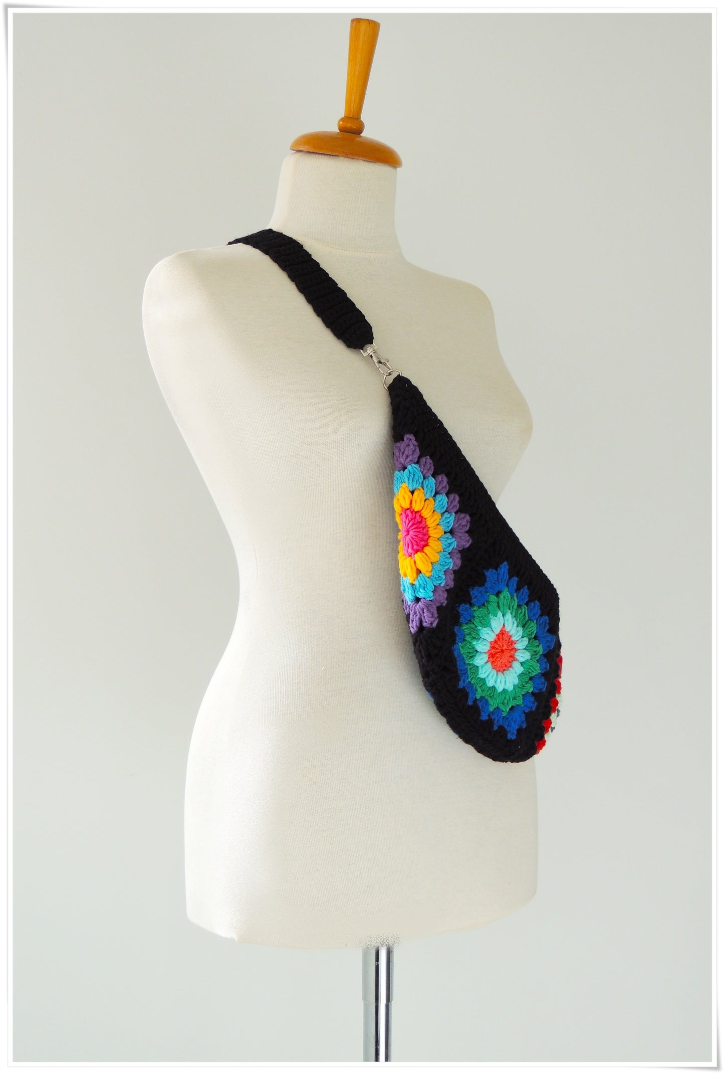 Small Crossbody Fanny Pack, Crochet  Granny Square Bag