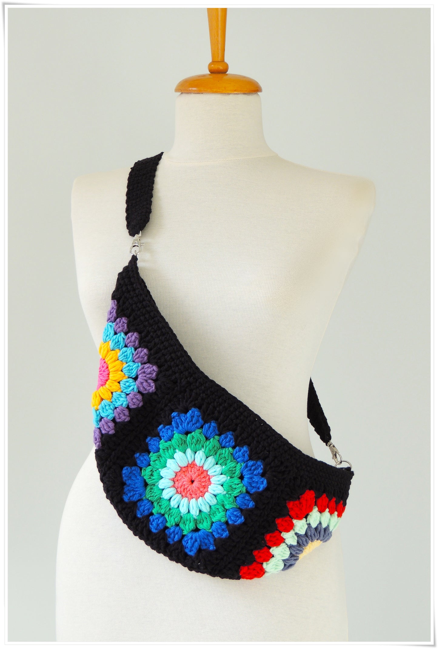Small Crossbody Fanny Pack, Crochet  Granny Square Bag