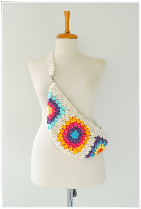 Crochet Sling Bum Bag Fanny Pack, Granny Square Small Crossbody Bag