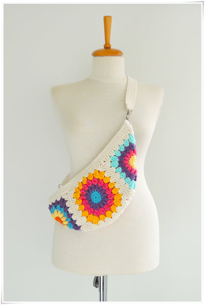 Crochet Sling Bum Bag Fanny Pack, Granny Square Small Crossbody Bag