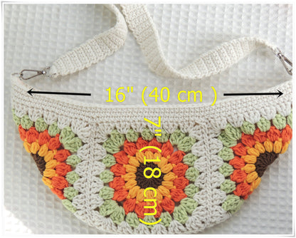 Sunflower Crochet Crossbody Bag, Sling FannyPack