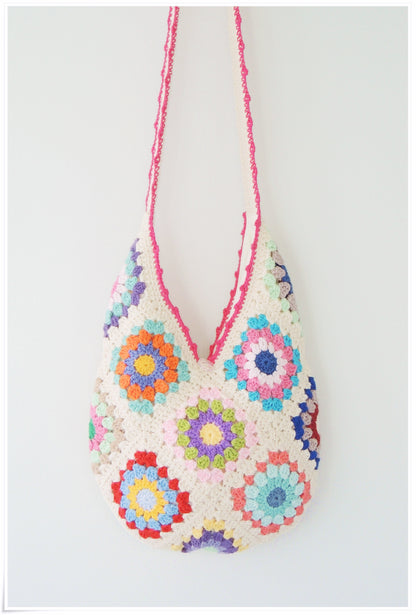 Crochet Granny Square Floral Hobo Bag
