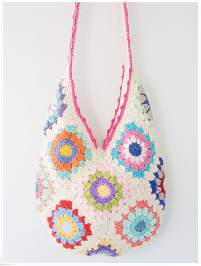 Crochet Granny Square Floral Hobo Bag